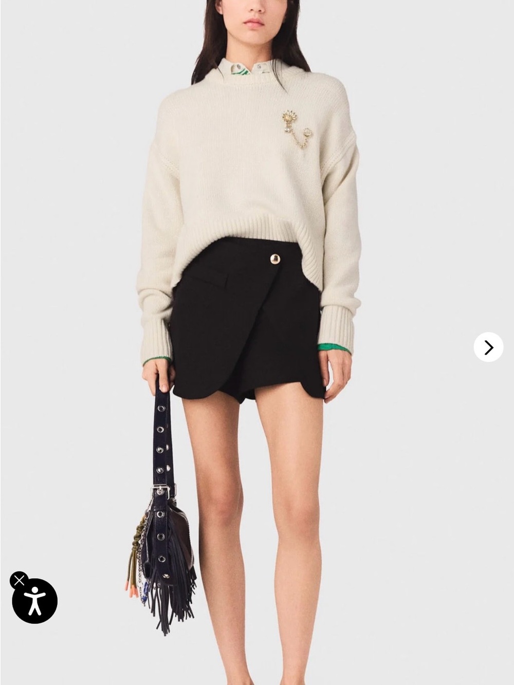 Maje Black Asymmetric Skort with Gold Button